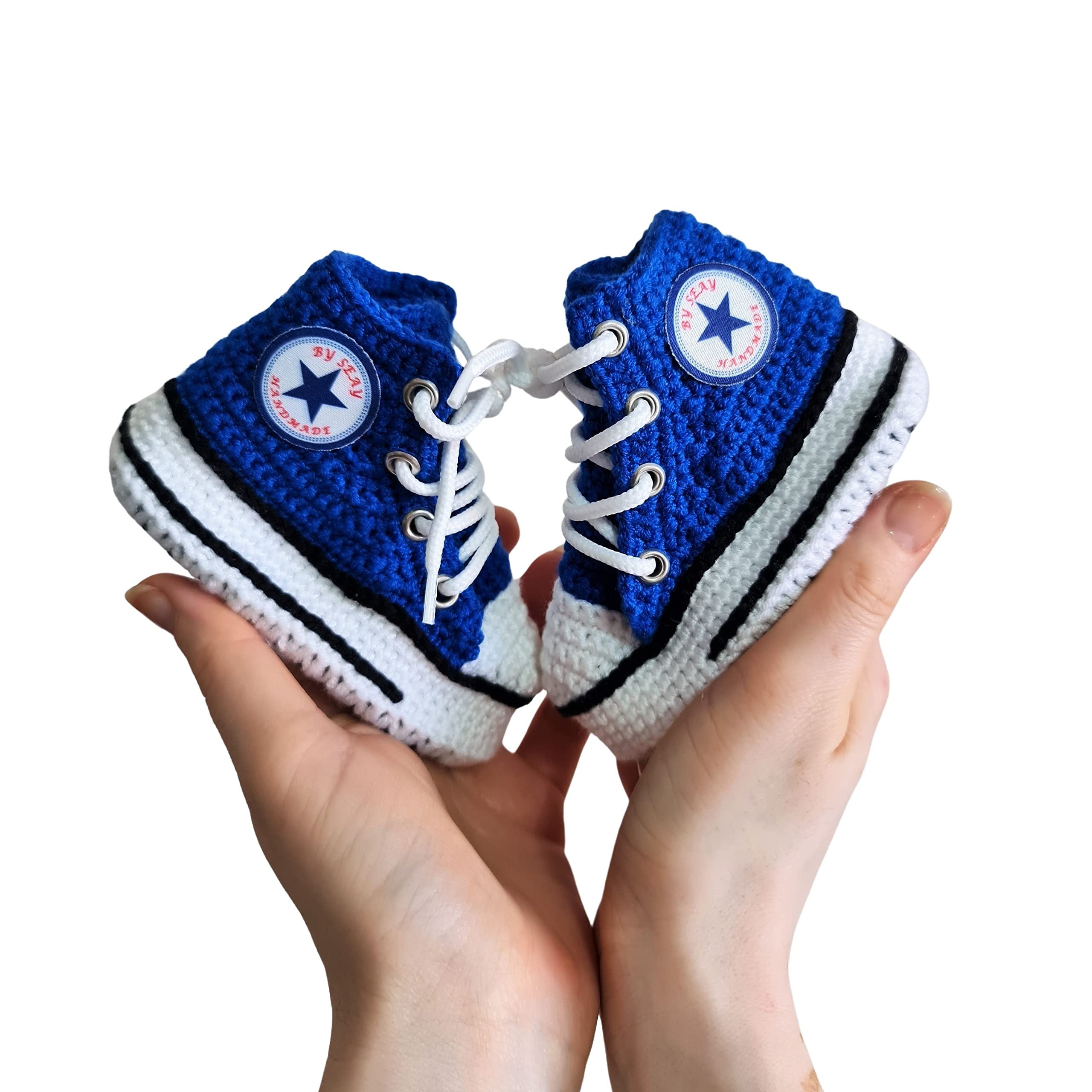 gestrickte Blaue Baby Sneaker Booties, weiche warme Baumwoll-Häkel-Hausschuhe für Neugeborene, Kleinkinder, Lauflerner, 0-3M 3-6M 6-9M 9-12M, Geschenk für Baby-Jungen