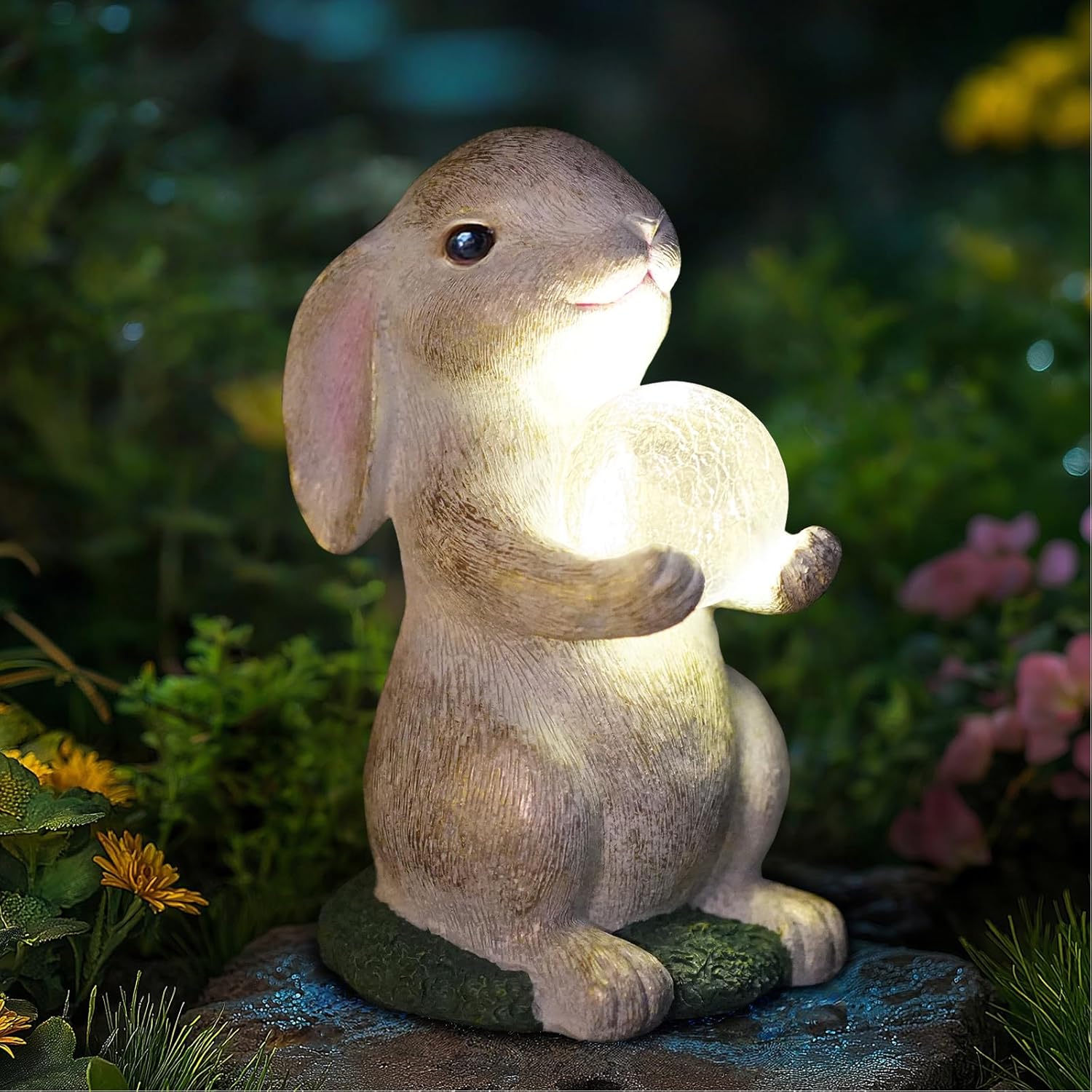 Solar Rabbit Garden Statue Outdoor Decor, Bunny Figurines with Solar Lights, Yard Decorations for Patio Balcony Yard Lawn Ornament - Unique Birthday Easter Housewarming Gifts for Women, Mom, Grandma