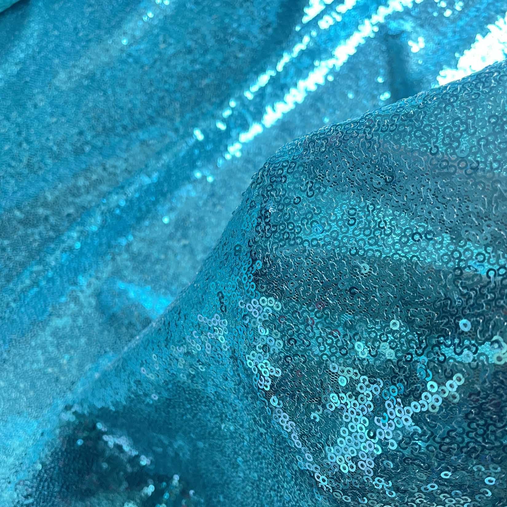 Lqiao Teal Sequin Fabric By The Yard 2Y- Sequin Fabric Backdrop Mesh Fabric Sequence Fabric Linen Stretch Material Shimmer Fabric For Sewing Costumes Tablecloth Runner Event Dress