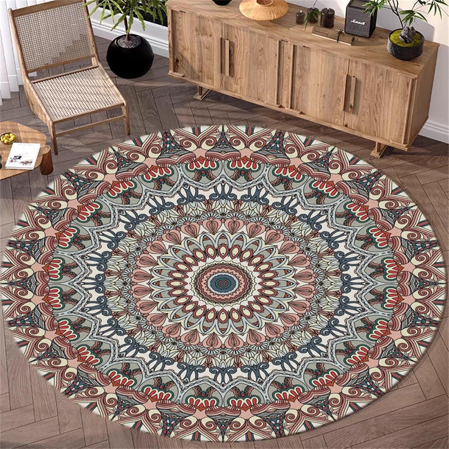 SSDDLZEQ Premium durable range Retro Mandala-style Round Computer Chair And Gaming Chair Cushion(80cm)