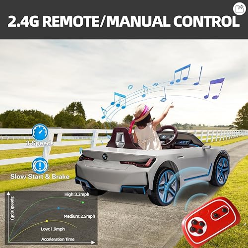 Miniatura 4 de BMW - Auto eléctrico para niños con licencia de 12 V, con control remoto, batería 7AH, juguetes para niños pequeños de 1 a 3 años, 3 velocidades,