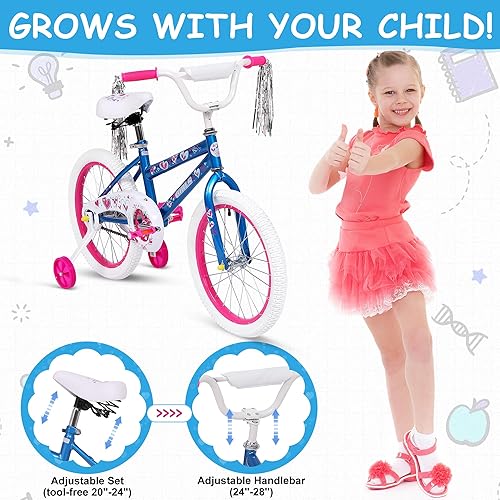 Miniatura 5 de SKONYON Bicicleta para niños de 3 a 8 años de edad, bicicletas para niños de 18 pulgadas, bicicleta con ruedas de entrenamiento extraíbles, asiento