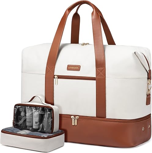 LOVEVOOK Bolsa de fin de semana, bolsa de viaje grande para mujer con 2 cubos de embalaje, bolsa de mano con compartimento para zapatos, bolsas de