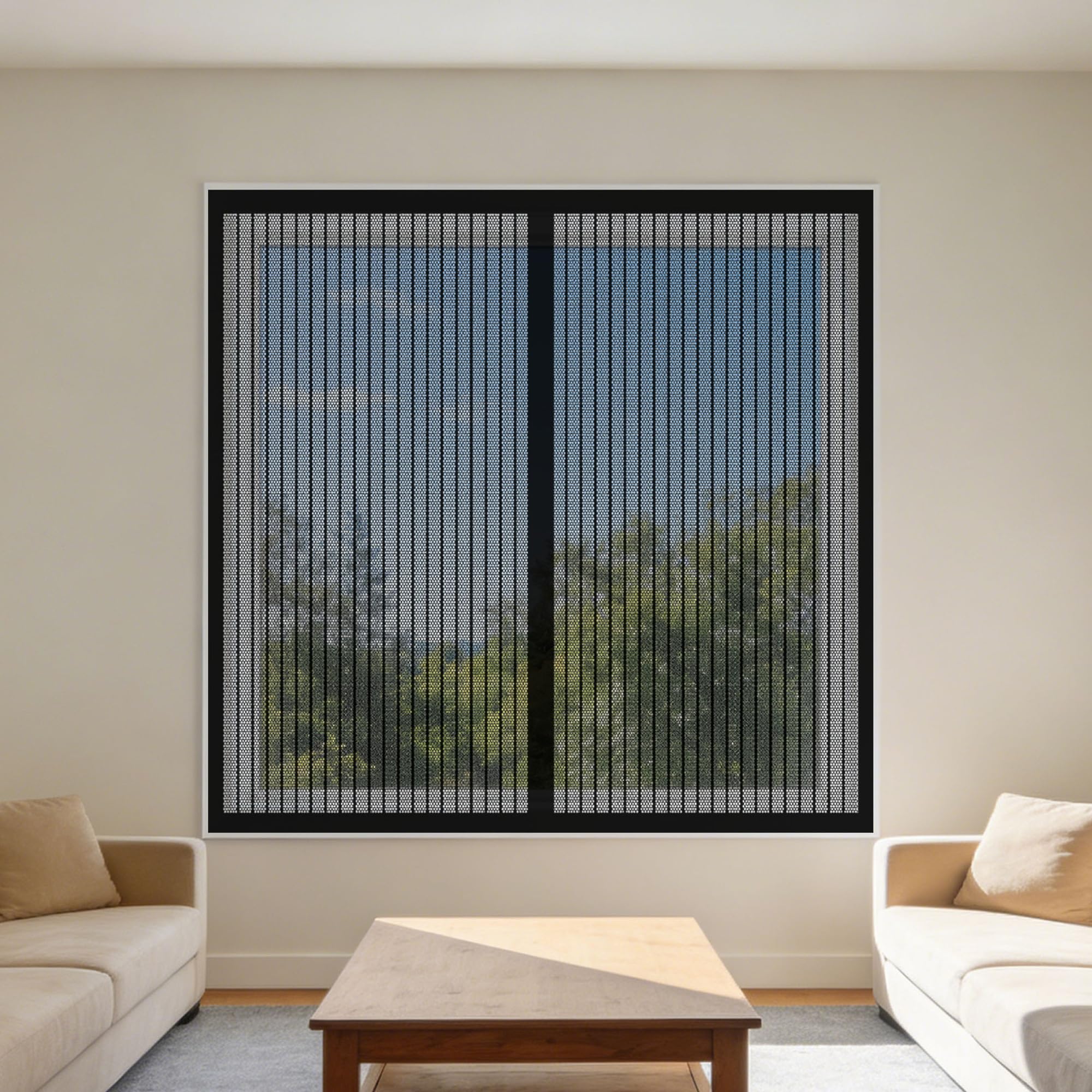 Magnetic Window Fly Screens Windows 135 x 165 cm Keep Fly Mosquito Out No Drilling Screen for Windows Easy Install for Doors and Patio Screens, Black