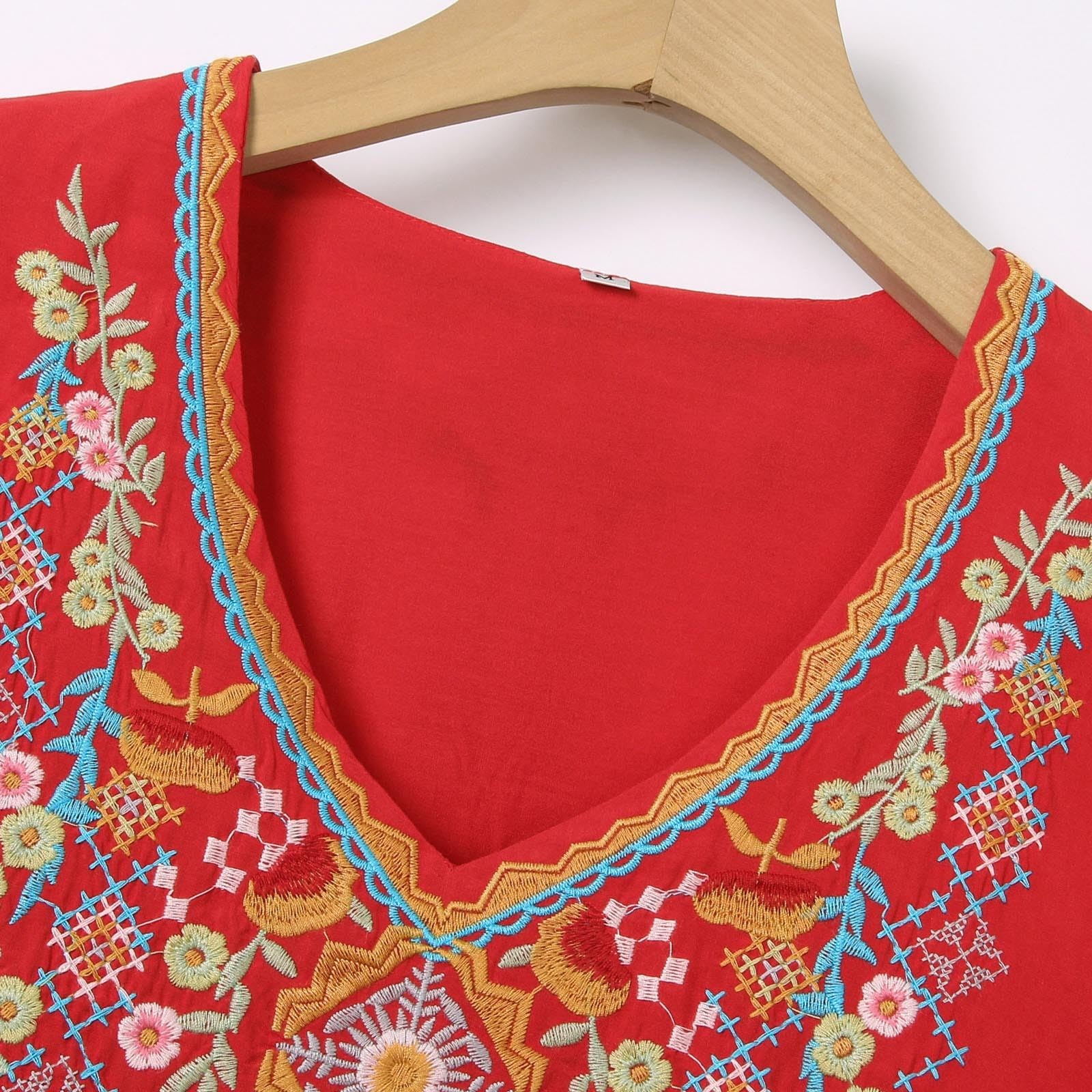 Hauts brodés pour femme - Été - Manches courtes - Style bohème - Décontracté - Style hippie