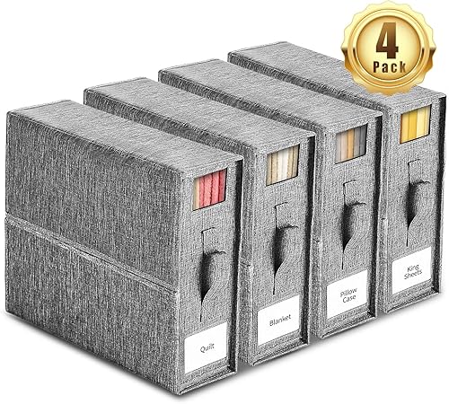 Henkouko Organizador de sábanas, paquete de 4 organizadores de sábanas plegables y almacenamiento para armario de lino, almacenamiento de sábanas