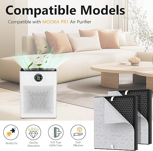 Miniatura 2 de Paquete de 2 filtros de repuesto PR1 para purificador de aire Mooka PR1, filtro premium para el hogar, habitación grande de hasta 2200 pies