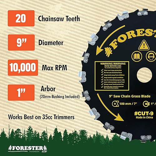 Miniatura 4 de Forester Juego de 2 cuchillas de corte de cepillo de motosierra + juego de lima – 9 pulgadas x 20 dientes | Se adapta a la mayoría de recortadores