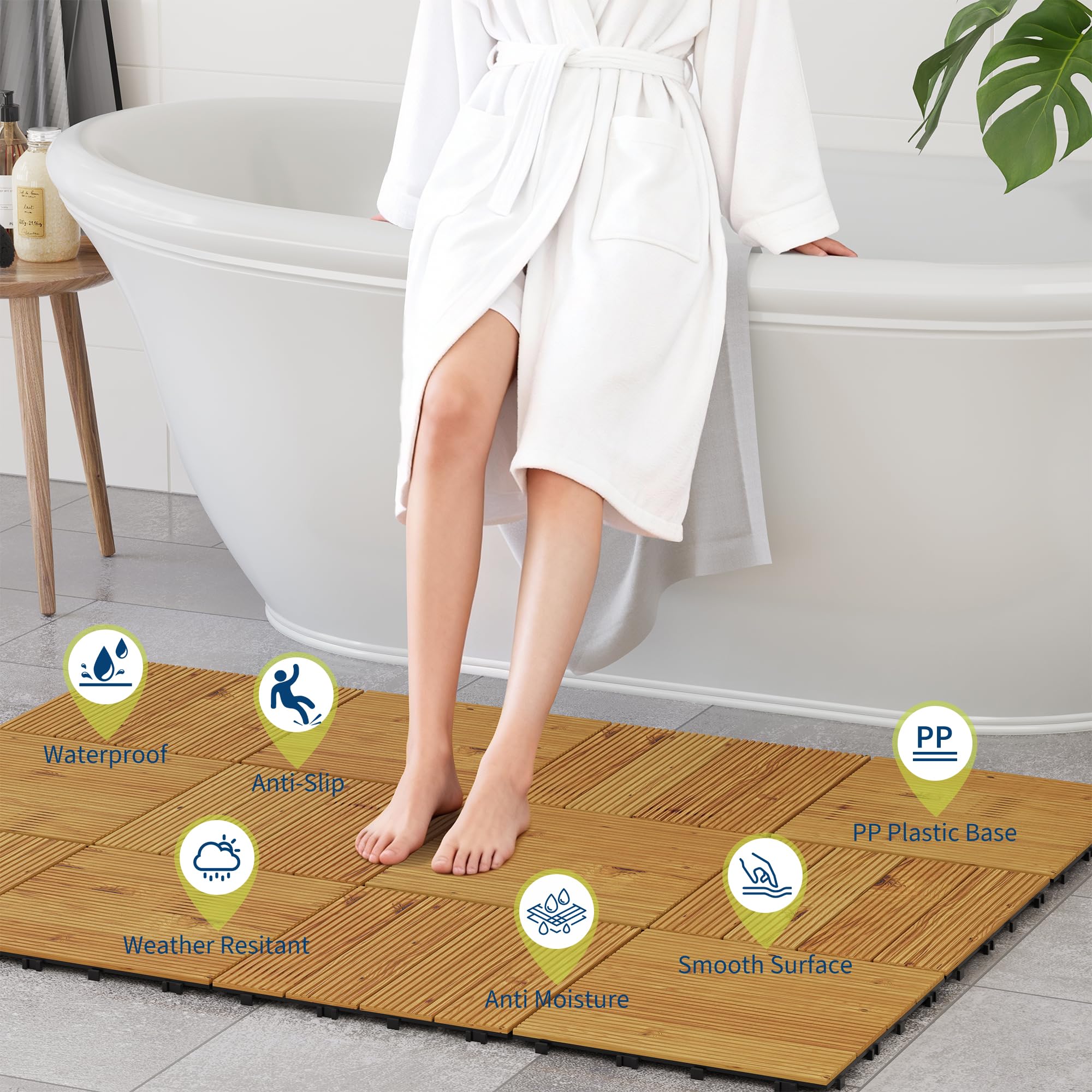 Garvee Dalles extensionérieur en bois d'acacia massif 30x30cm, Jaune 33PCS