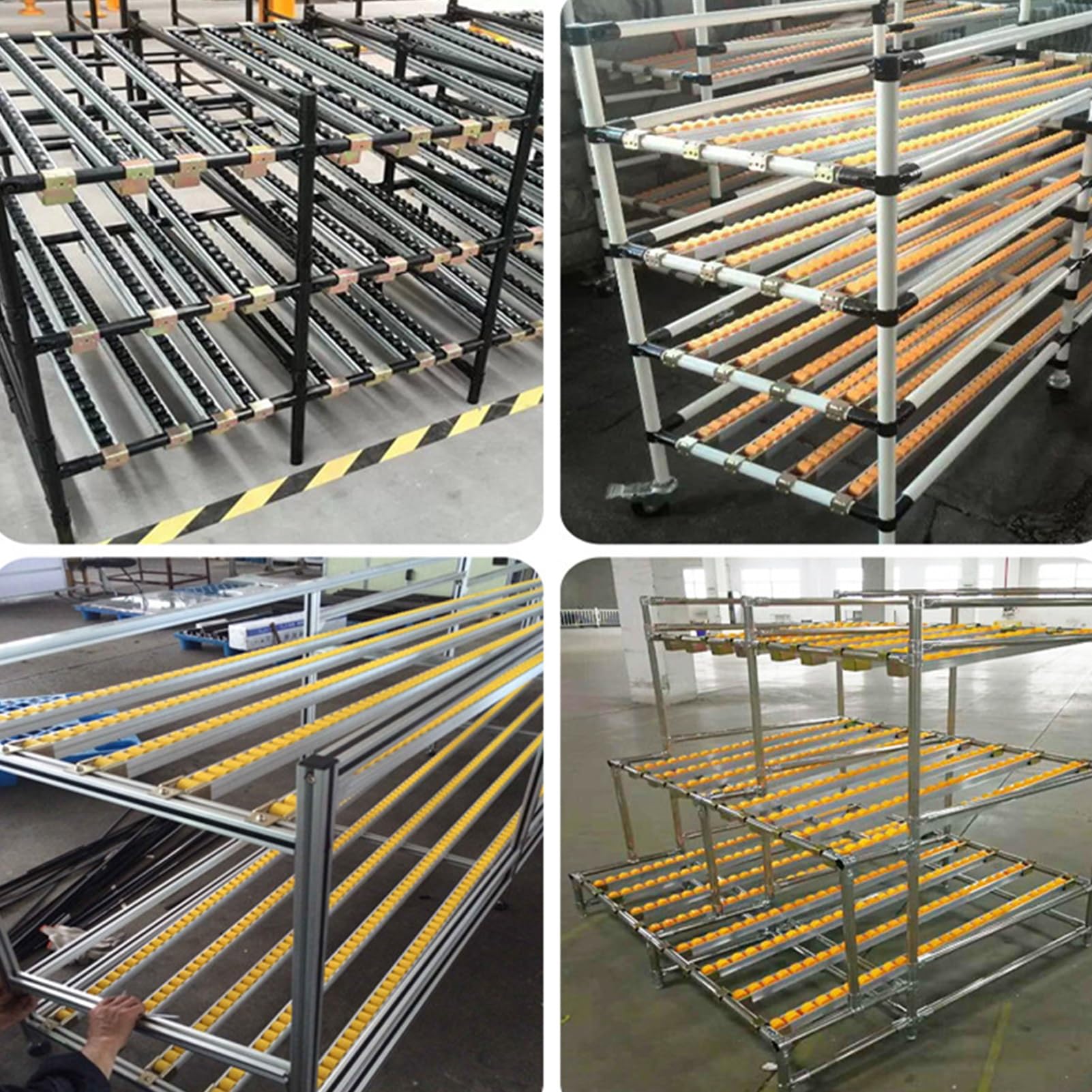 Carril Deslizante Rodillos Superficie Lisa, Carril Transportador Ruedas Patín, Transportador Rodillos Para Estanterías Dinámicas Para Paletas, Carga Herramientas(Amarillo,1m)