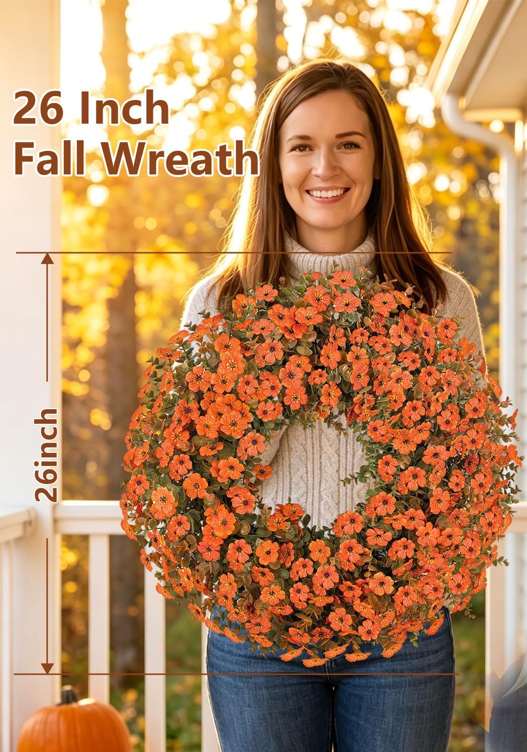 26" Fall Wreath for Front Door,Outdoor Autumn Farmhouse Decor,Mums Flowers