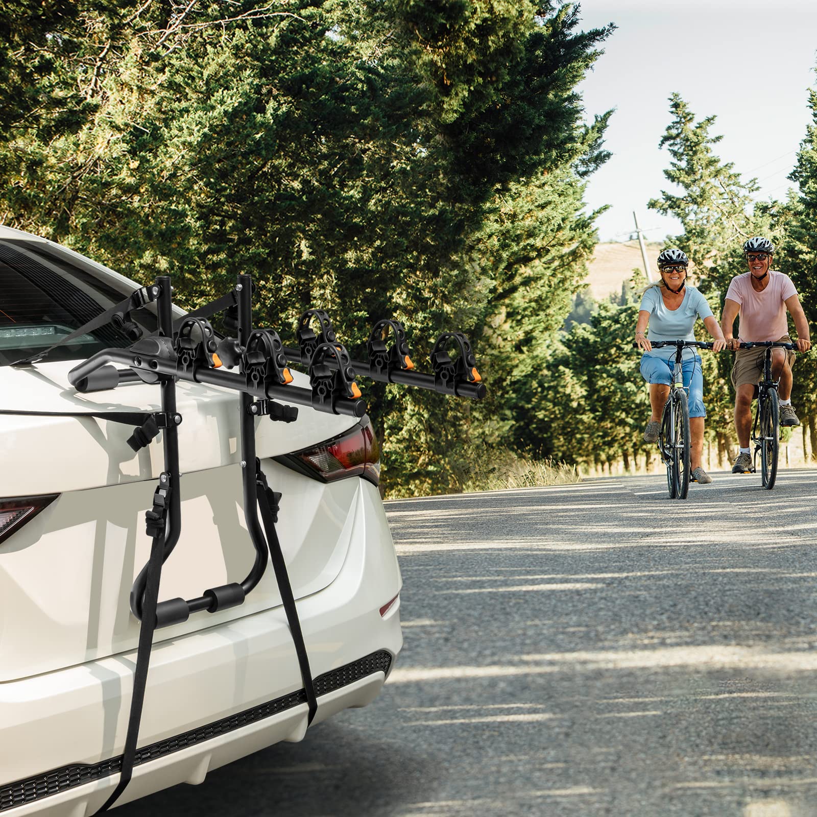 COSTWAY Portabicicletas para Maletero de 3 Bicicletas, Portabicicletas Plegable con Longitud, Altura y Ángulo Ajustables, Estante de Bicicleta Compatible con Sedán Hatchbacks Minivans SUV