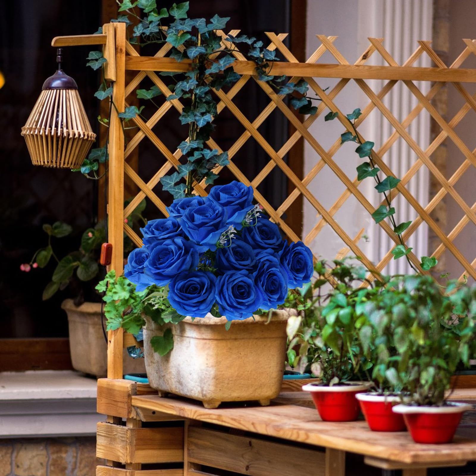 astylishome Artificial Flowers 10 Pcs Roses Fake Flower Realistic Bridal Bouquets with Long Plastic Stems for Arrangement Wedding Table Centerpiece Party Home Decor Blue 1201 - Image 4