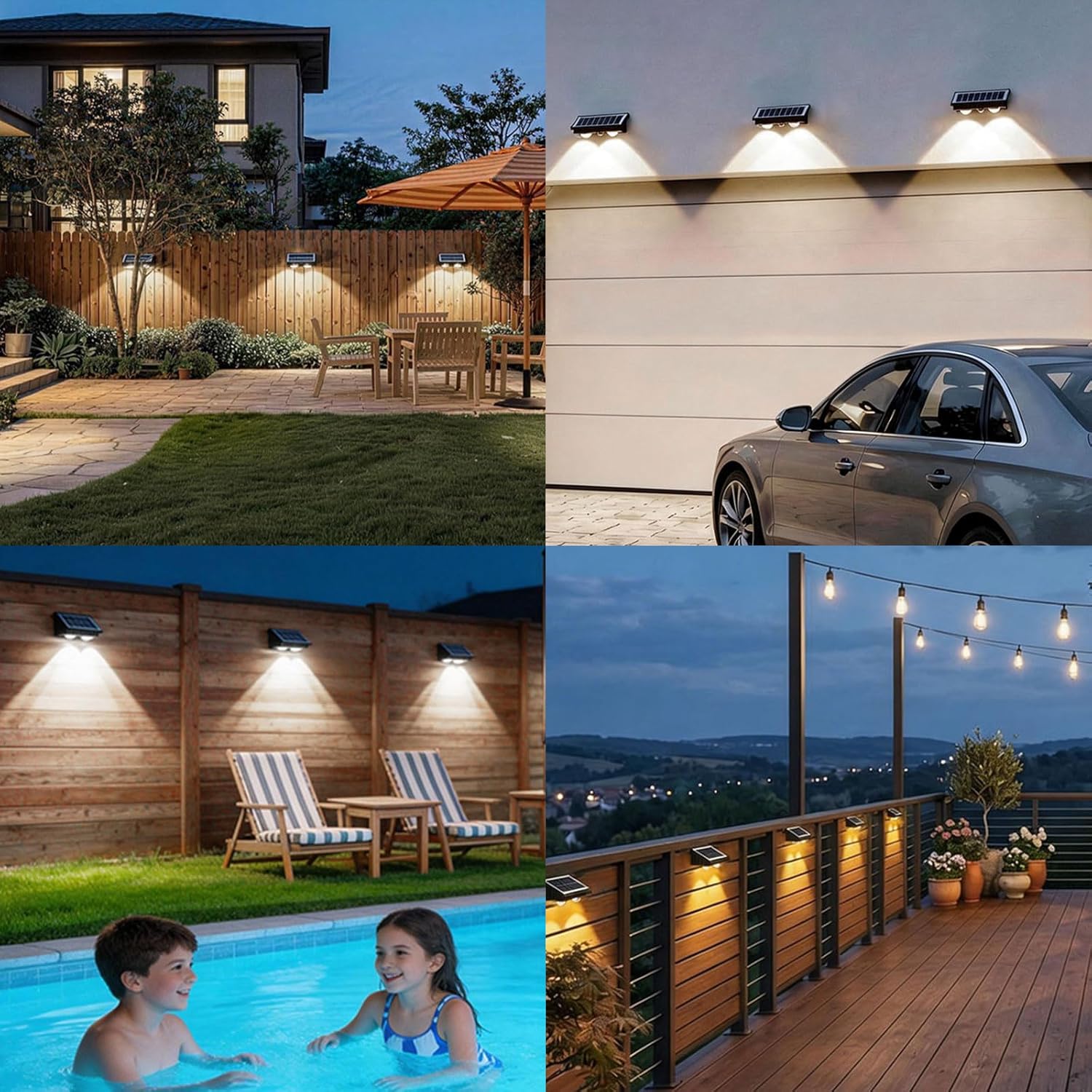 JJX Solar Lights Outdoor, 4 Pack Solar Wall Lights Outdoor Waterproof with 3000K/4500K/8500K Adjustable, Solar Sconce Lights Outdoor for Porch Patio Yard Garage