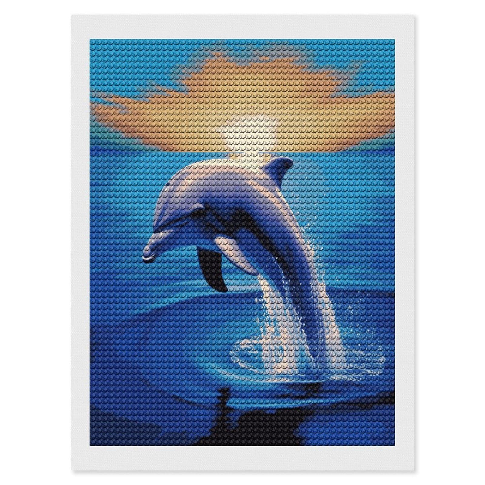 JTREHY Elegant Dolphin Diamond Art Kits Personalized DIY Round Diamond Painting Kits for Beginner Full Drill Diamonds Dots Paintings for Adults Gem Art Crafts Home Decor
