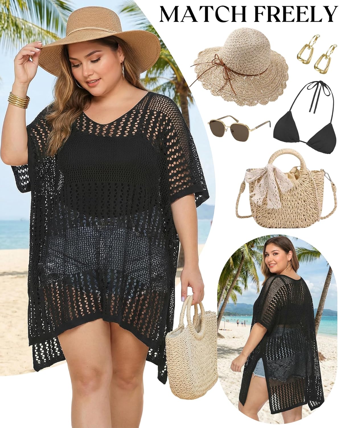 Chalier Swimsuit Coverup for Women Stylish Bathing Suit Cover Up Plus Size Crochet Swimwear Beach Swim Cover Ups - Image 4