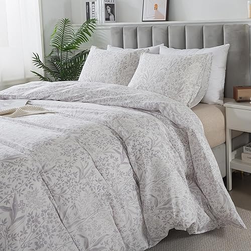 Miniatura 403 de HoneiLife - Juego de funda de edredón floral 100% algodón, 3 piezas, botánica, ropa de cama con cierre de cremallera y lazos en las esquinas