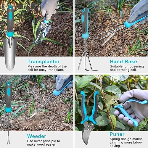 Miniatura 3 de Juego de herramientas de jardín de acero inoxidable de alta resistencia con mango de goma ergonómico. Variedad de herramientas de mano de jardinería
