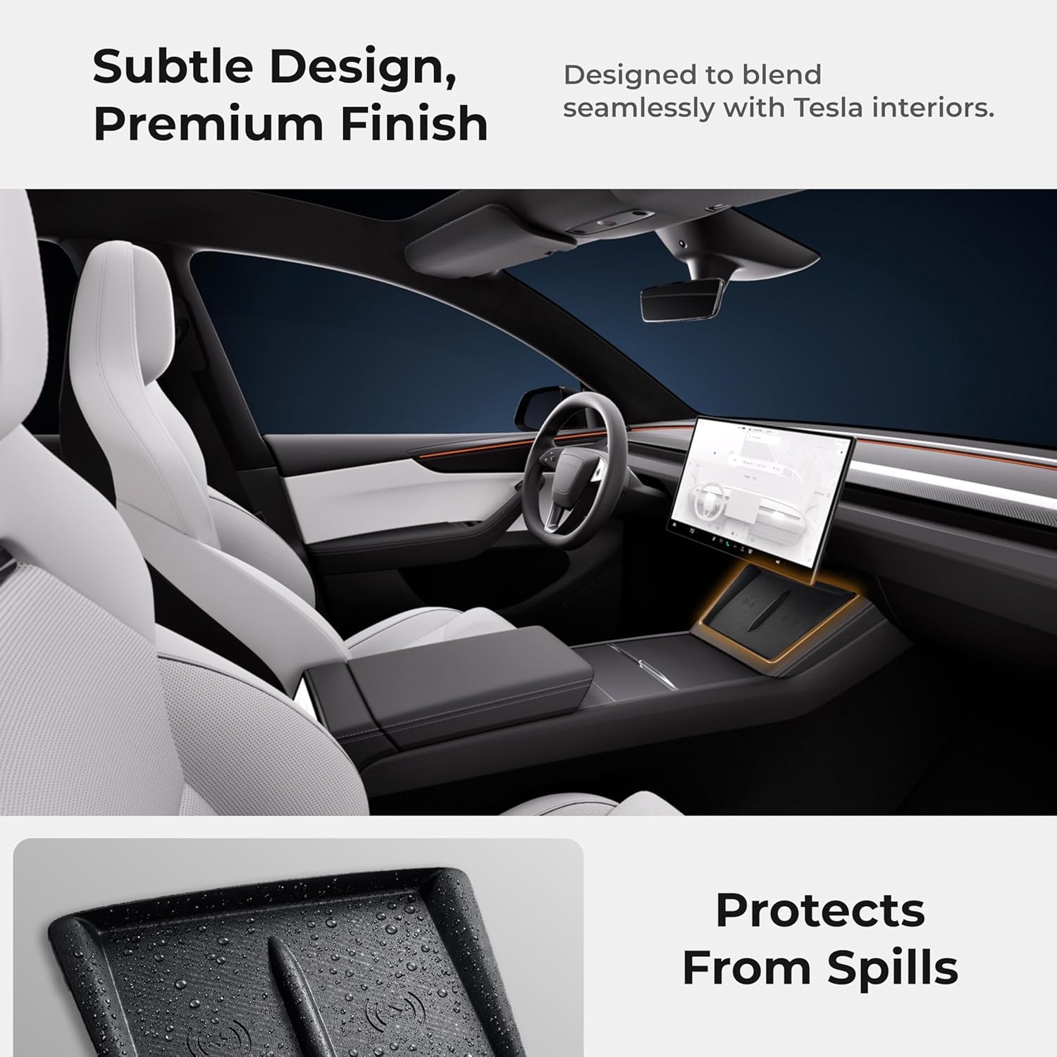 Ultra-Thin Wireless Charging Pad [Unobstructed Charging] Protective Silicone Cover for Tesla Model 3 Highland & Model Y Juniper – Black