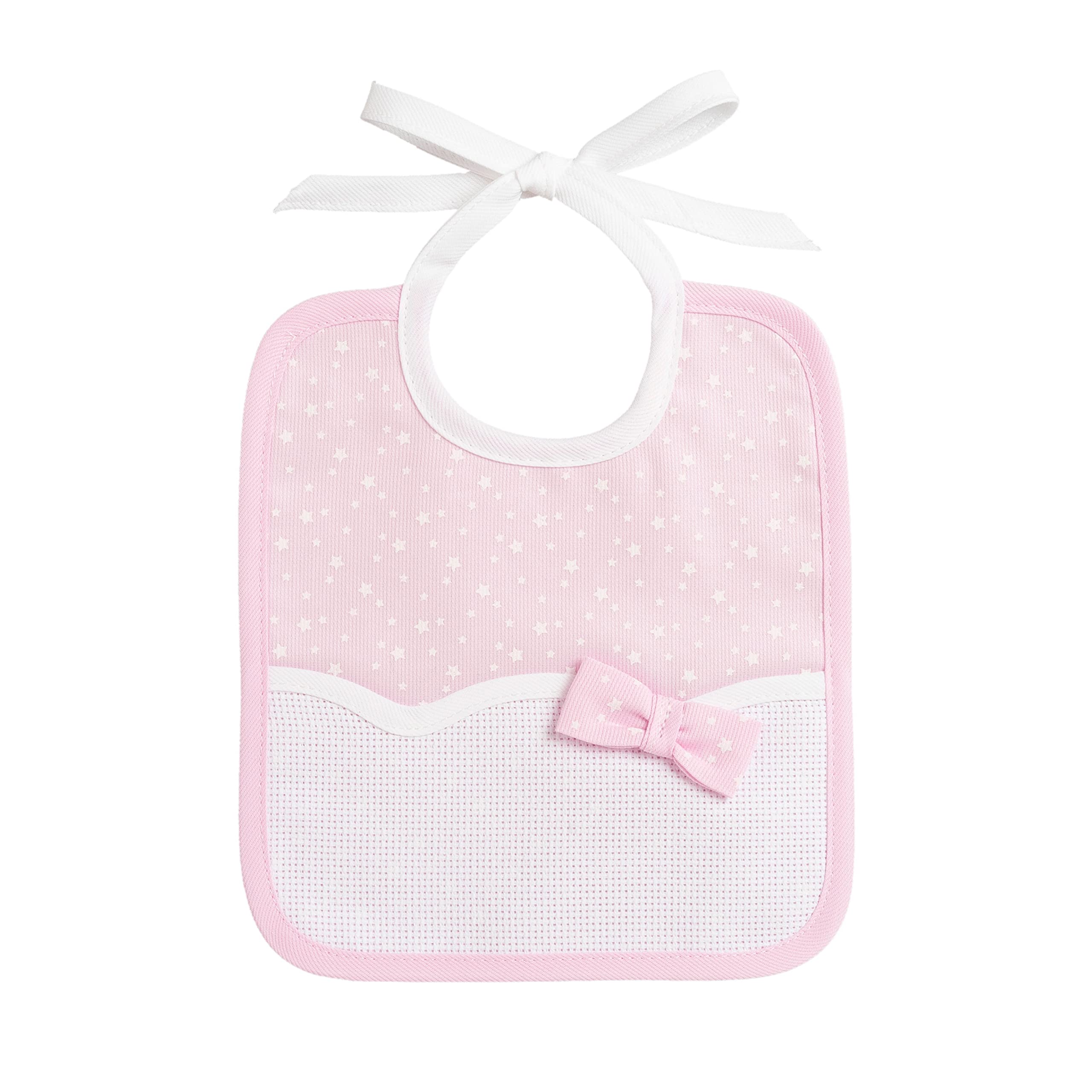 Bavaglino neonato in Piquet di Cotone con stampa Stelline Rosa e Bianco 100% Made in Italy