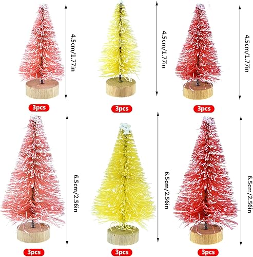 Miniatura 2 de Yookat 51 árboles artificiales de pinos con base de madera, cepillo de botella de sisal, árboles de colores surtidos y cajas de ciervos, adornos de