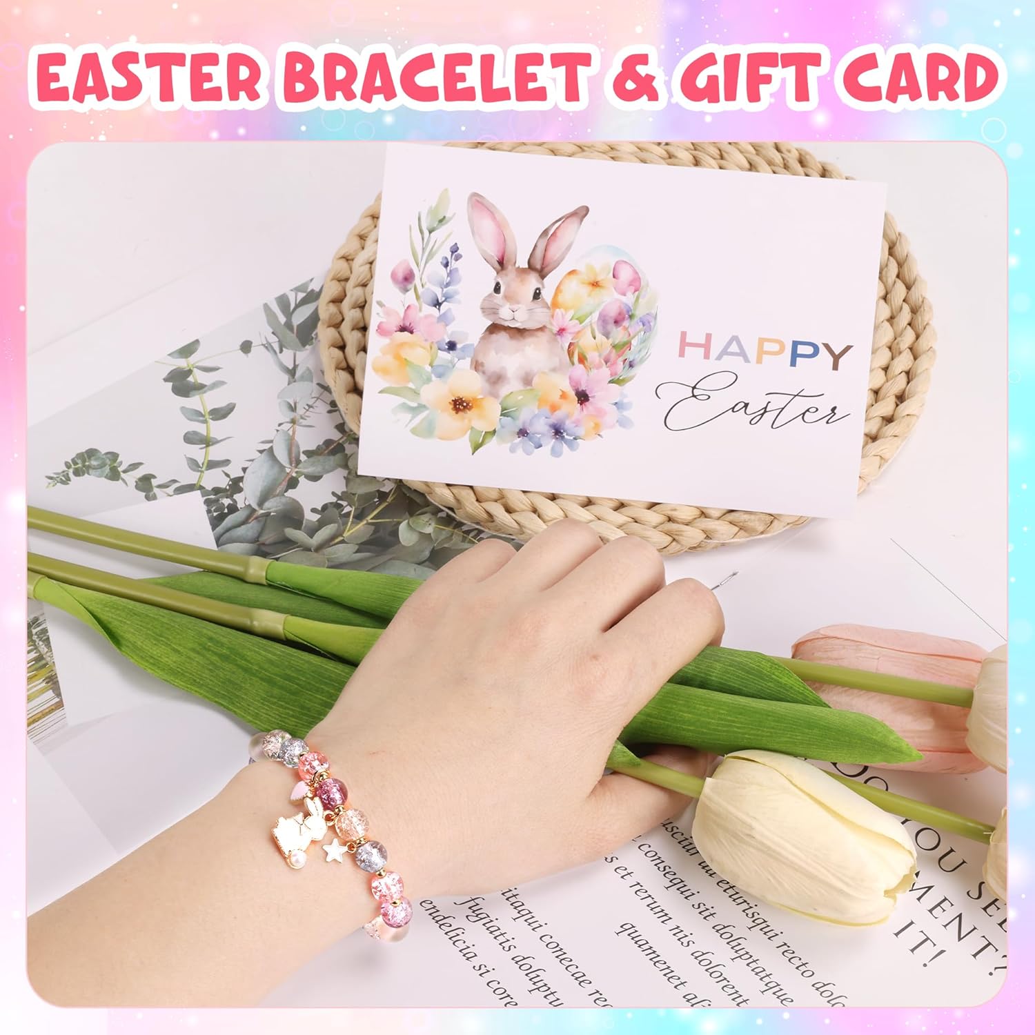 Runeaoys Easter Basket Stuffers for Girls Easter Gifts for Kids Age 4-6 6-8 Girl Birthday Gift Box for 3 4 5 6 7 8 9 10 Year Old with Soft Eggs Blanket Stickers Bunny Ears Headband Bracelet