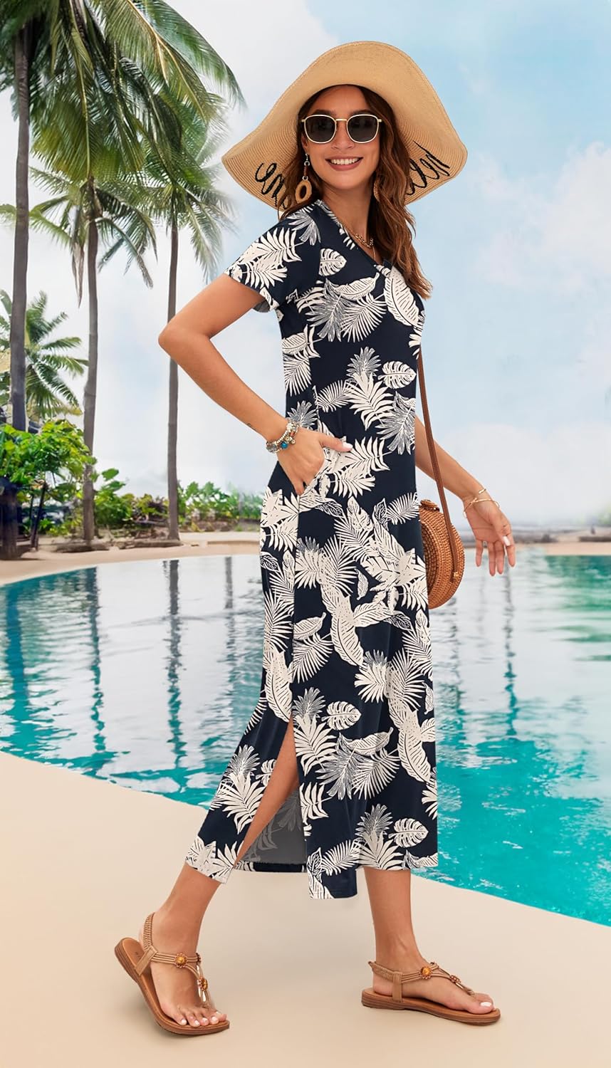 MISFAY Women Summer Maxi Dresses 2026 Casual Short Sleeve Long T Shirt Dress Split Beach Sundress Travel Vacation with Pocket - Image 2