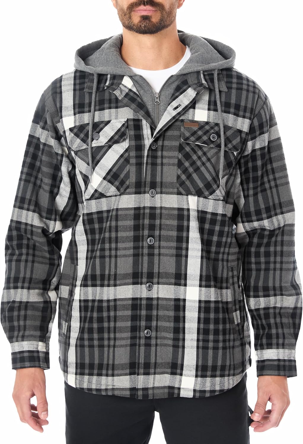 Smith's Workwear Mens Sherpa-Lined Hooded Flannel Shirt-Jacket with Inset