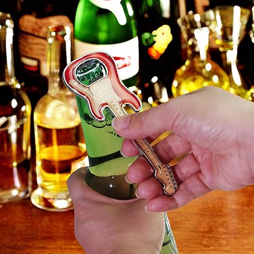 Miniatura 7 de LanHong Abrebotellas de cerveza, abridor de botellas en forma de guitarra, accesorio de cocina para bebedores, amantes de la guitarra (rojo 2)