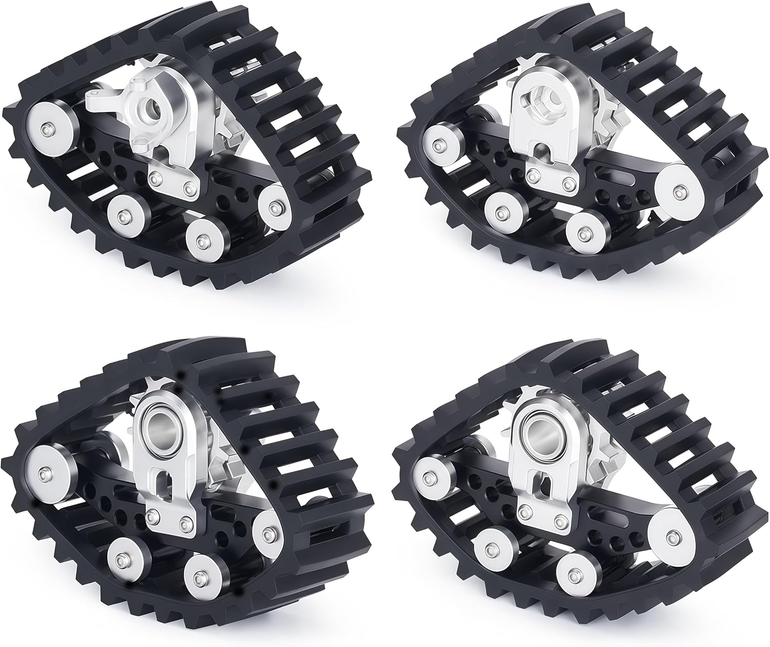 SCX24 Snow Tracks Wheels Set, 4PCS RC Tracked Wheels Track Conversion Kit for 1/24 Scale Axial SCX24 Crawler, Aluminum & Rubber Snow Sand Mud Track Upgrade (Silvery)