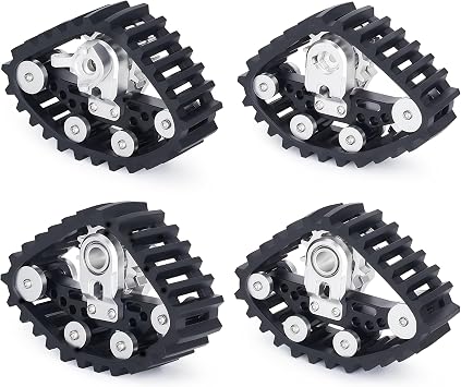 SCX24 Snow Tracks Wheels Set, 4PCS RC Tracked Wheels Track Conversion Kit for 1/24 Scale Axial SCX24 Crawler, Aluminum & Rubber Snow Sand Mud Track Upgrade Silvery