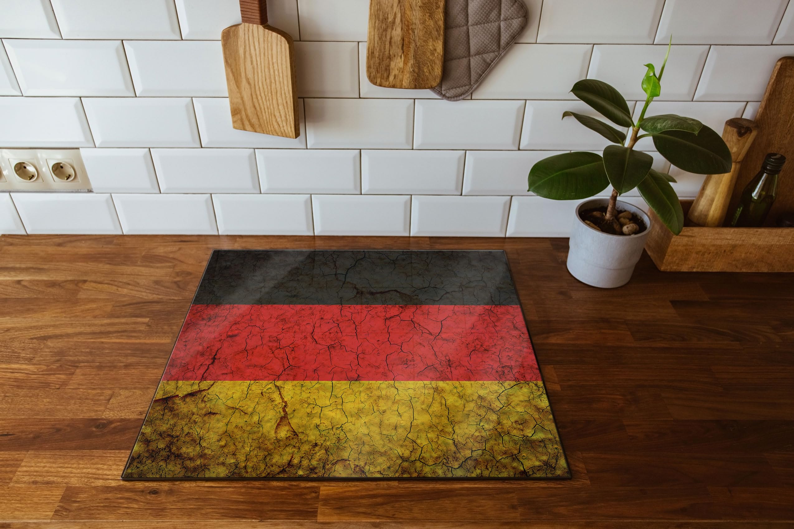 Drapeau de l'Allemagne - Plaque de protection pour cuisinière et protection anti-éclaboussures en verre véritable - 60 x 52 cm