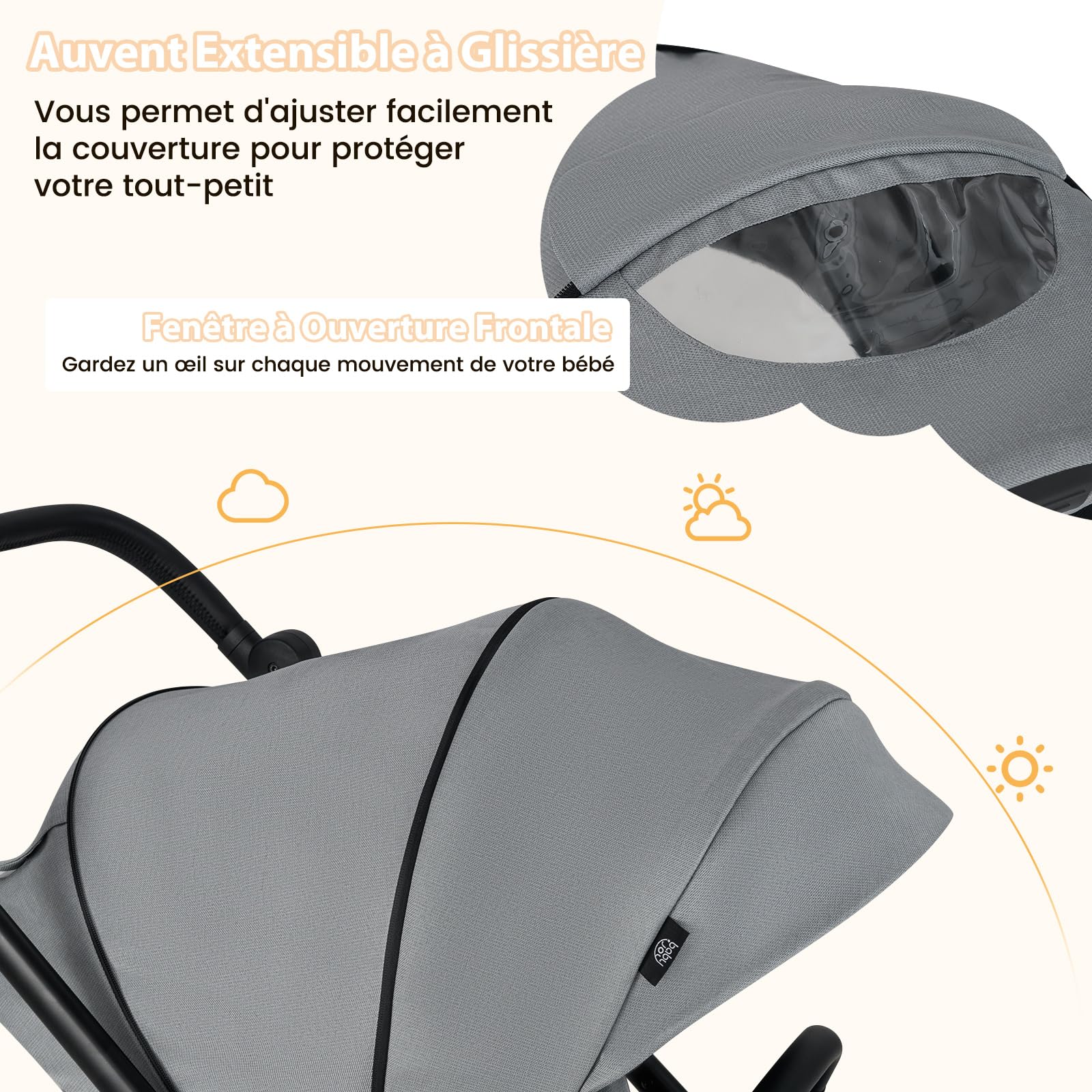 GOPLUS Poussette Canne Convertible 2 en 1, Poussette Bebe Légère et Compacte avec Dossier et Repose-Pieds Réglables, Grand Auvent, Panier de Rangement, Charge 15KG pour 0-36 Mois (Gris)