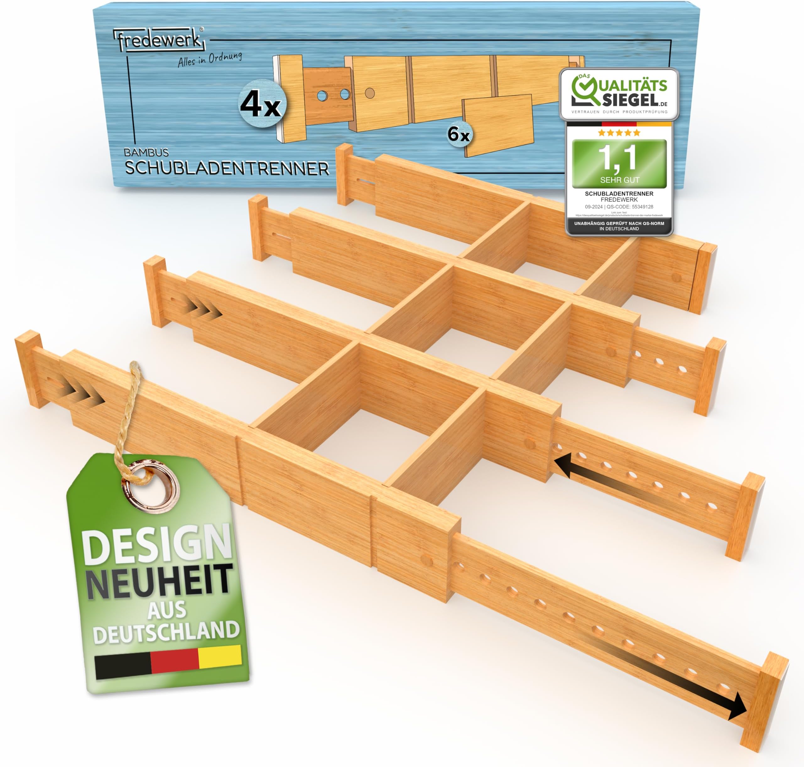 4er Set Bambus Schubladenteiler  Verstellbar  Federzug  Organizer Fr  Kche & Bro Organizer Bambus