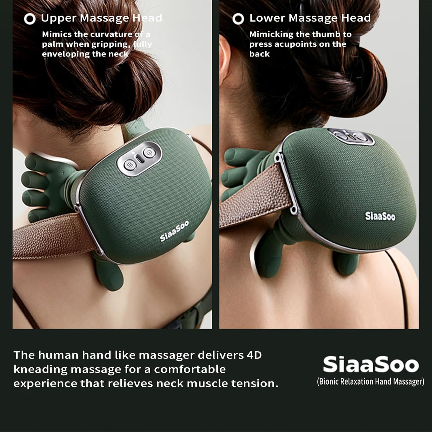 Siaasoo Neck Massager (Genuine OEM), Bionic Hand Massager with Heat, Electric Deep Tissue 4D Kneading Massage, Massager with Hands and Strap, N7 Neck Massager for Neck Pain Relief and Muscle Relax
