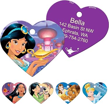 GoTags Disney Aladdin, Princess Jasmine Dog Tags for Pets, Personalized Engraved Dog ID Tags with up to 4 Lines of Custom Text