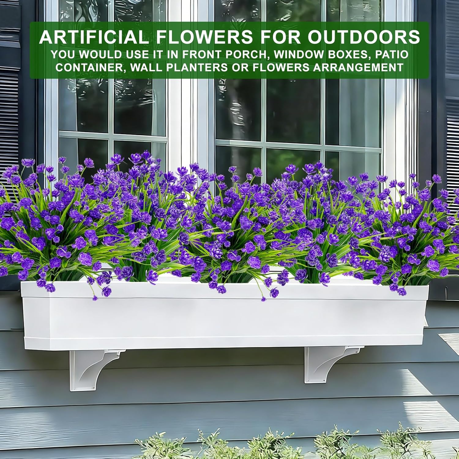 TURNMEON 20 Bundles Artificial Flowers for Outdoors, Spring Grass Camellia Fake Flowers Plastic Plants, UV Resistant No Fade Faux Greenery for Gardens Porch Summer Cemetery Decor 500 Heads(Purple)