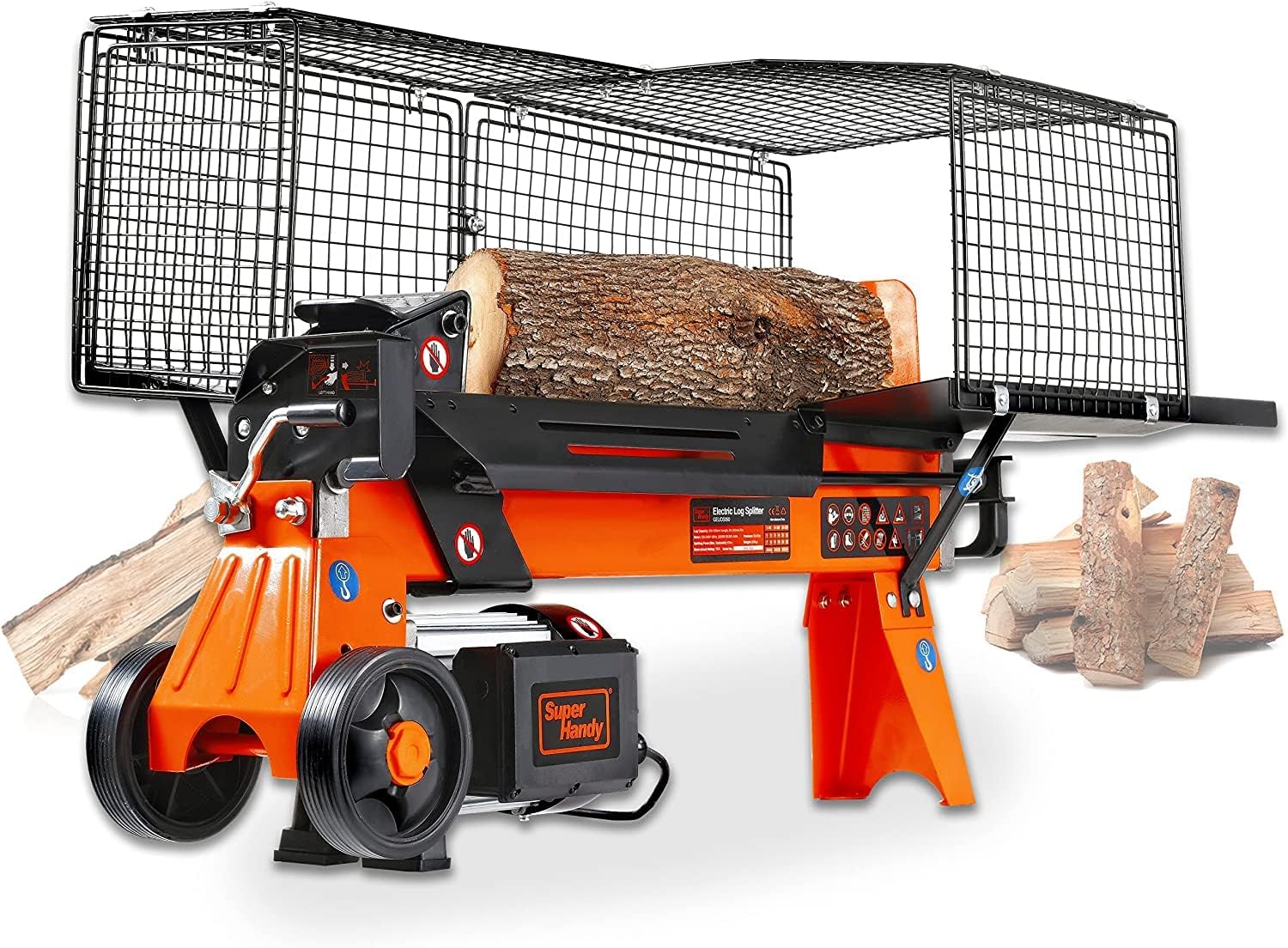 SuperHandy Fendeuse de bûches électrique Portable 6 tonnes Système Ram 1-3/4eHP 15Amp 1500Watt Moteur Horizontal à Faisceau Complet avec cale en Acier pour fendre Le Bois de feu Foresterie