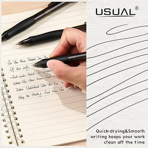Miniatura 4 de USUAL Paquete de 12 bolígrafos de gel retráctiles de 0.020 in, bolígrafo de tinta negra, punta fina, de secado rápido, de escritura suave,