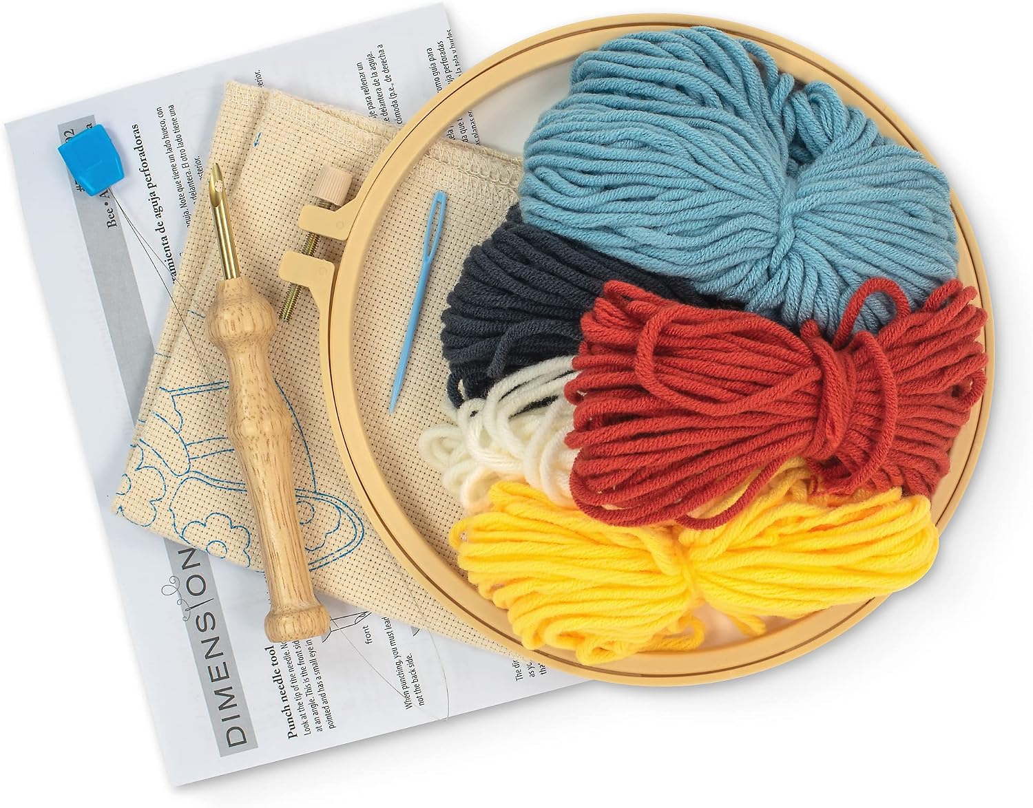Dimensions Floral Bee Punch Needle Set for Beginners, 8" Diameter, Multicolor 7 Piece