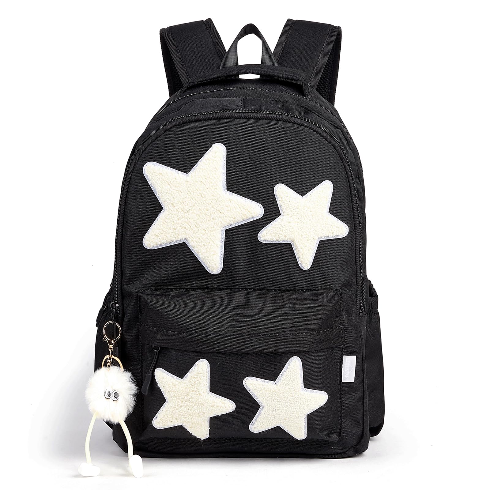 LOTUSTAR Black Y2K Backpack with Cute Plush Accessories Emo Star Preppy School Bookbag Girls Boys Grunge Aesthetic Backpacks for Kids