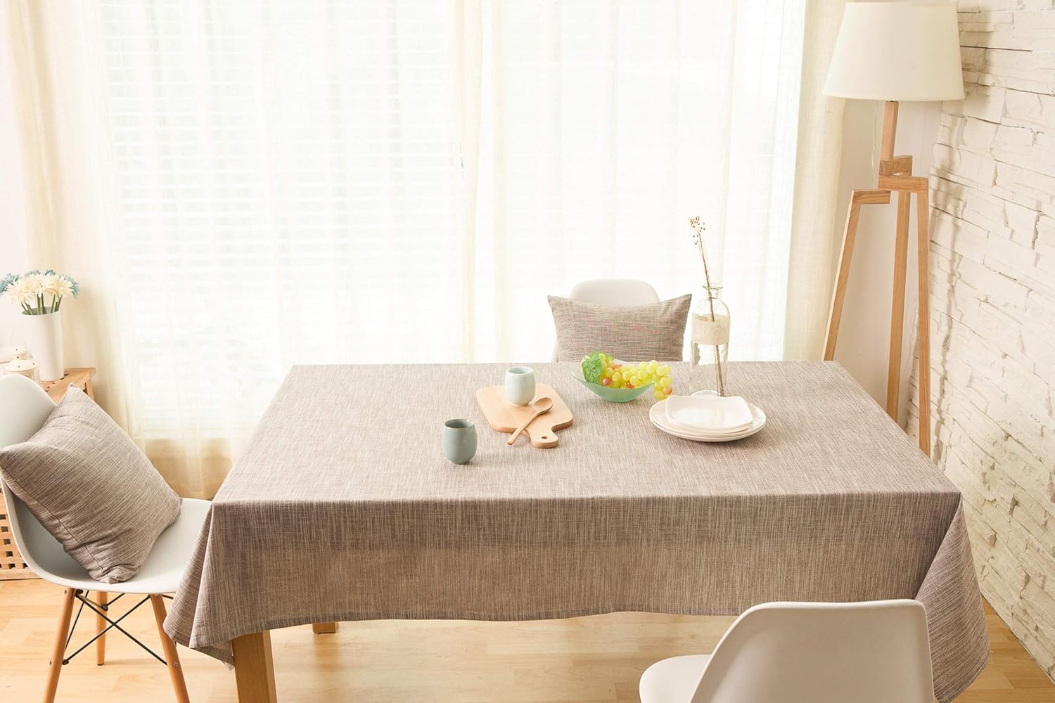 Daesar Rectangular Table Covers 86x52 inch Kitchen Table Cover Plain Color Washable Cotton Linen Tablecloth Coffee