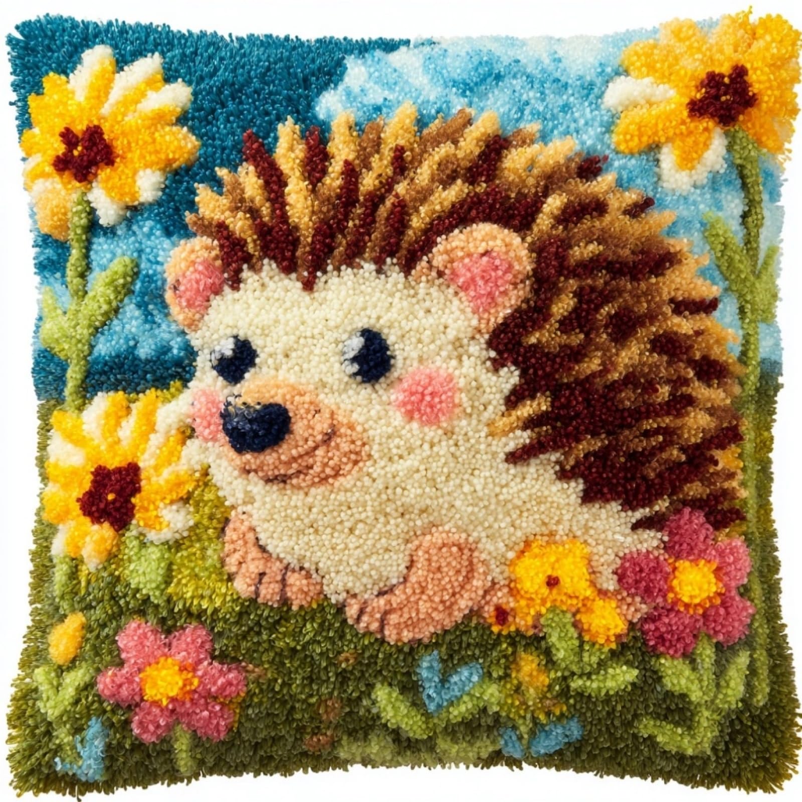 AxiangziK Beginners DIY Crochet Pillow Kit,Flowers and Hedgehogs