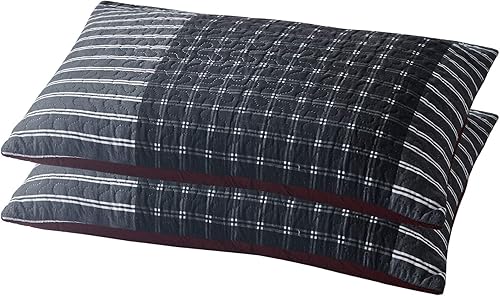 All American Collection - Juego de colcha reversible de 3 piezas, diseño de cuadros, Negro, rojo, gris