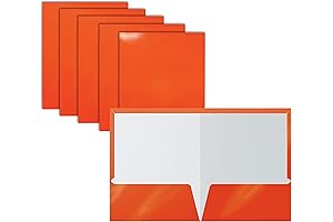 Better Office Products 2 Pocket Glossy Laminated Orange File Folders with Pockets