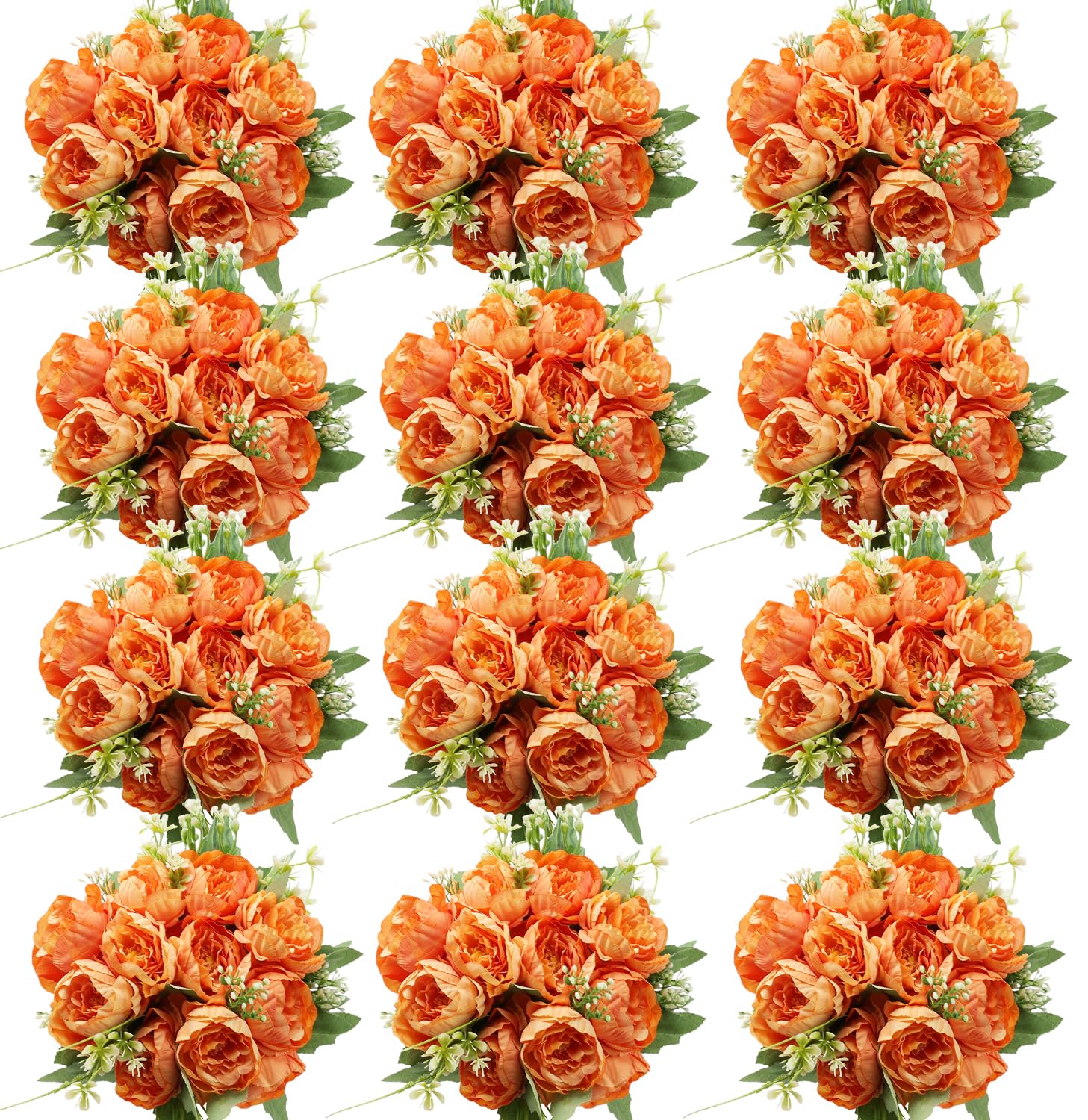 Nagobi 12 Packs Fall Peonies Artificial Flowers, Faux Peony Bouquet Silk Peonies Flowers for Centerpiece Table Wedding Party Home Decor (Orange)