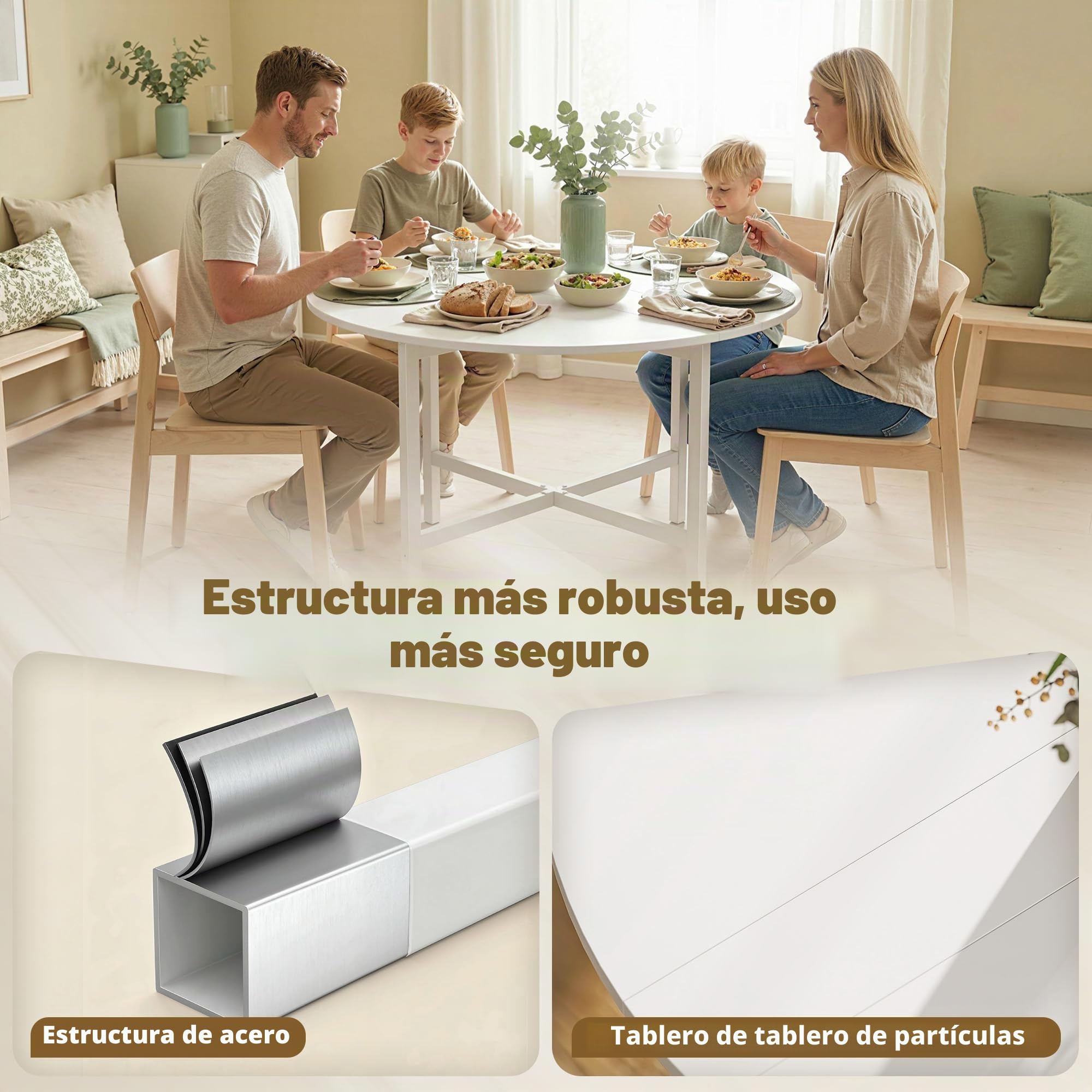 HOMCOM Mesa Comedor pleg. extens. Espacios pequeños Arm. Acero Blanco | Mesa abatible, escritorio de cocina plegable.
