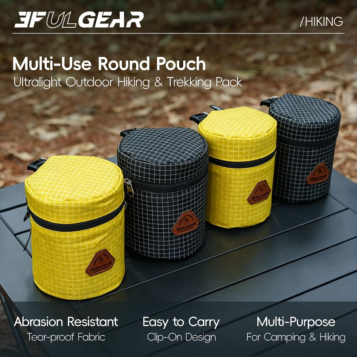 3F UL Gear Dyneema Titanium Cup Protective Pouch, 3-Layer Shockproof Zippered Round Storage Bag, Ultralight Camping Pouch for 300-500ml Titanium Mugs, Hiking Travel(yellow, Large)