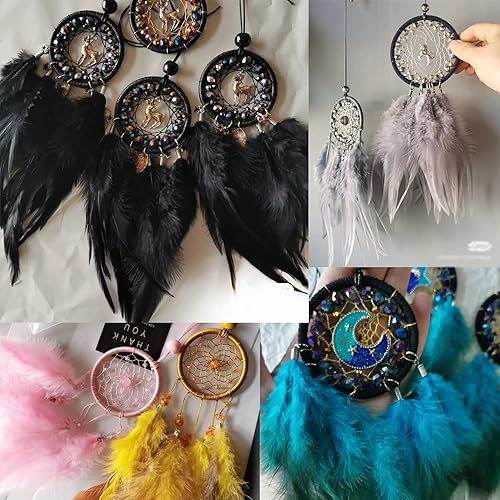 Miniatura 7 de Happy Feather 100 piezas de plumas Saddle Hackle de gallo para manualidades, plumas naturales de cuello de faisán de 5-7 pulgadas, aretes colgantes