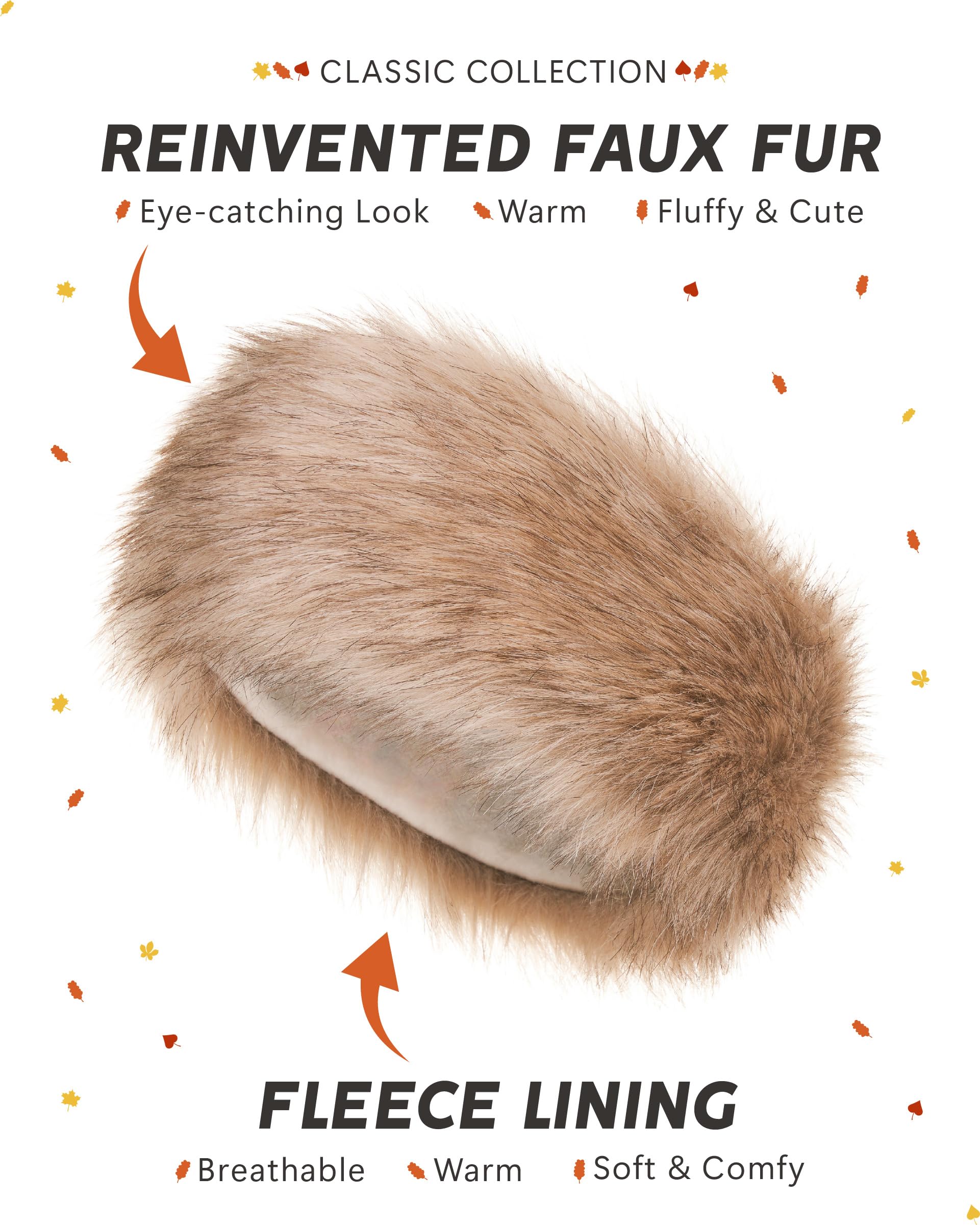 Futrzane Classic Headband - Faux Fur Headbands for Women - Furry Band for Winter - Size M (Gold Classic) - Image 4